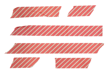 Set of ripped torn striped red adhesive tape on transparent background, washi tape design element, scrapbook collage elements