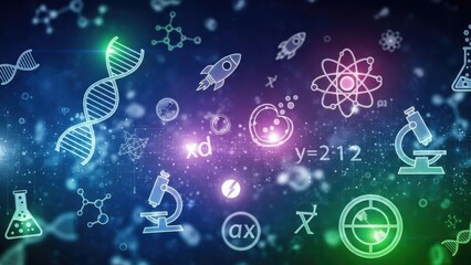 Dynamic abstract background showcasing a vibrant array of scientific and educational concepts for