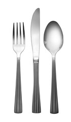 Set of stainless steel cutlery on transparent background
