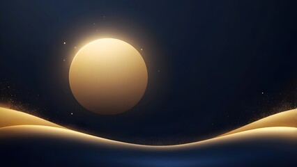 Golden Moon over Sand Dunes Night Scene