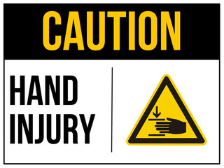 Obraz premium Caution, hand injury sign. Yellow triangular warning sign indicating a hand crushing hazard, promoting workplace safety and preventing accidents.