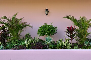 プランターの熱帯植物が美しいガーデニング