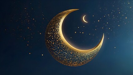 Golden Crescent Moon Sparkle Night Sky