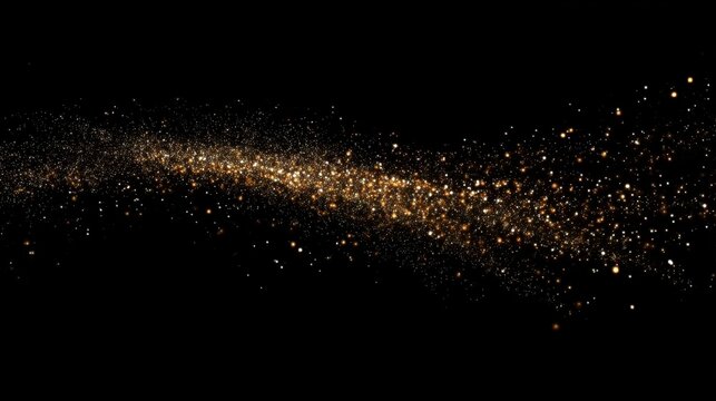 Elegant curve of gold glitter particles on dark background, perfect for New Year's Eve visuals, celebration backgrounds, or glamorous design elements. - Powered by Adobe