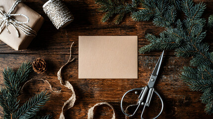 Crafting holiday cards with rustic materials in a cozy workshop setting for seasonal cheer