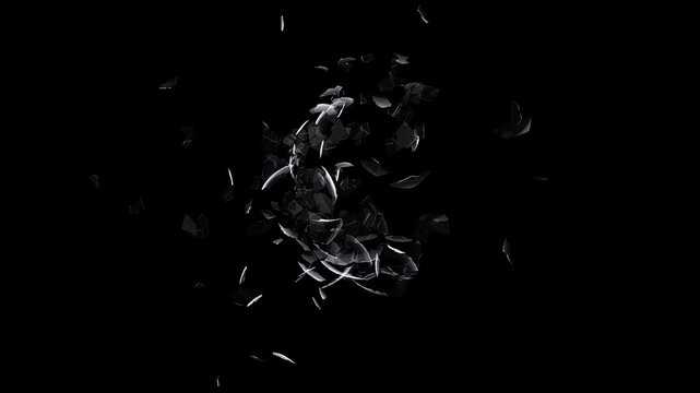 Glass sphere shatters into hundreds of pieces - Broken glass VFX element