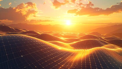 Vast solar energy networks floating in the sky, abstract sun cores, golden and orange light waves, futuristic sustainable world, clean energy theme, soft cinematic background.
