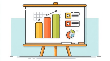 Simplified illustration of a presentation board displaying charts and graphs, showcasing data visualization
