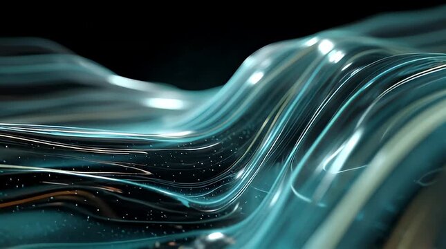 Futuristic Digital Waves of Glowing Energy and Data Flowing Across a Reflective Abstract Landscape