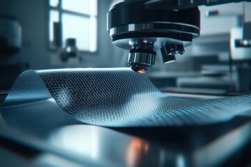 Advanced microscope inspecting a synthetic material in a modern laboratory setting