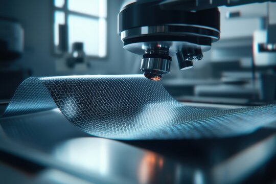 Advanced microscope inspecting a synthetic material in a modern laboratory setting
