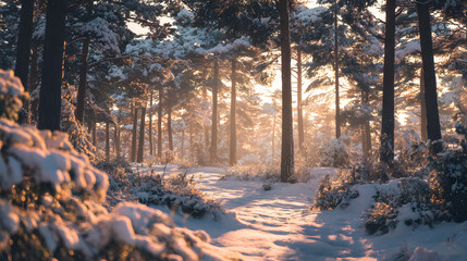 Serene winter landscape walk through snowy forest captivating nature scene peaceful environment