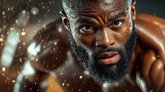 Sprinter powering forward with unwavering determination, focused on victory