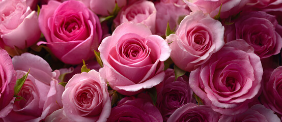 Background image of pink roses. Top view of rose flowers. Studio shot of flowers.