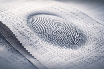 Intricate fingerprint overlaying a receipt showcasing numerical data and information technology elements, highlighting identity mapping in a digital landscape