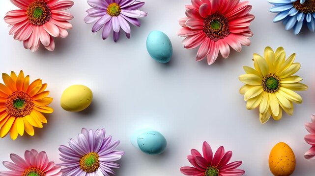 Vibrant Floral Arrangement with Colorful Easter Eggs