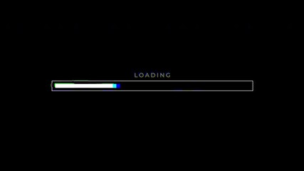 Digital loading bar with glitch effect on black background, ideal for gaming intros, software interface simulations, and sci-fi video projects. 4K video - Powered by Adobe
