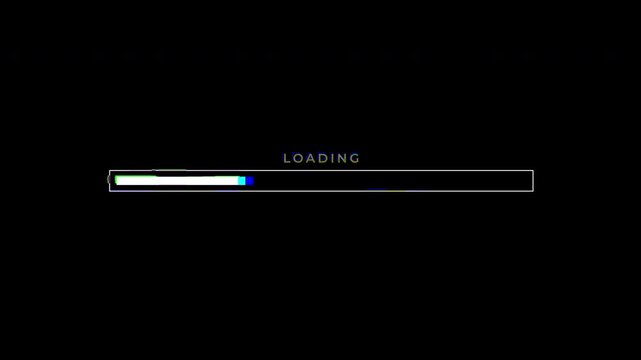 Digital loading bar with glitch effect on black background, ideal for gaming intros, software interface simulations, and sci-fi video projects. 4K video