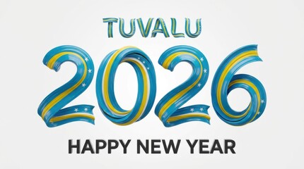 graphic tuvalu 2026 made of 3d glossy ribbon numbers with waving flag pattern on plain white background dynamic 3d new year typography perfect for new year posters cards and social media templates