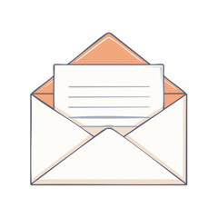 Open envelope illustration with letter inside for correspondence, message, or notification. Simple vector design.