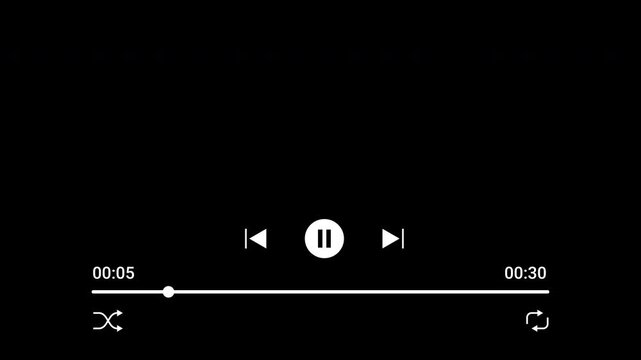 Minimalist music player overlay with progress bar and playback controls, ideal for app simulations, music-related content, and tech-focused video projects. 4K video