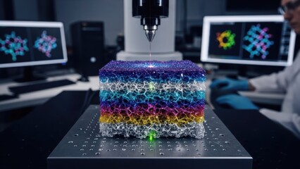 Innovative material science research utilizing laser technology on a vibrant cellular construct