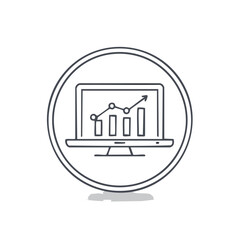 Obraz premium Laptop Displaying Financial Chart with Rising Arrow in Circular Frame Line Art
