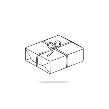 Gift wrapped in plain paper tied with string illustration for holiday present giving occasion.