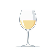 Elegant wine glass filled with white wine, minimalist illustration on clean background