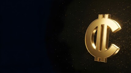 Golden cryptocurrency coin symbol levitating with gold dust particles, digital finance investment background, 3d rendering, luxury style