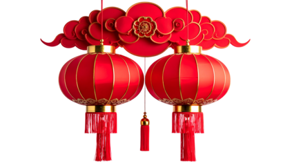 Traditional Red Chinese Lanterns and Auspicious Golden Clouds Vector Illustration for Asian Festival Decoration