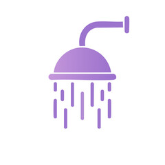 Fototapeta premium Shower head with flowing water depicted in a purple gradient on clean white, simple flat icon style