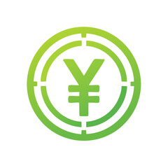 Obraz premium Green Yen Symbol Surrounded by a Circular Target Icon, Financial Goal, Investment Concept
