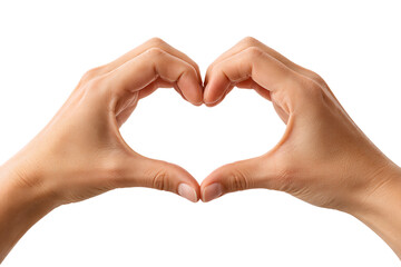 Human hands forming heart shape isolated on white background, symbol of love, care, romance and emotional connection expressed through simple hand gesture