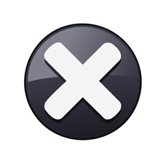Obraz premium Glossy Black Circle with White Cross Icon Indicating Close or Cancel Operation for UI Design