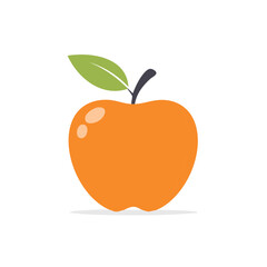 Illustration of a Single Orange Colored Apple with Green Leaf on a White Background