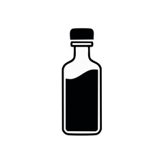 Fototapeta premium Vector Illustration of Liquid in Bottle Container. Dark Fluid Inside Closed Transparent Glass Bottle with Lid. Black and White Isolated Design.
