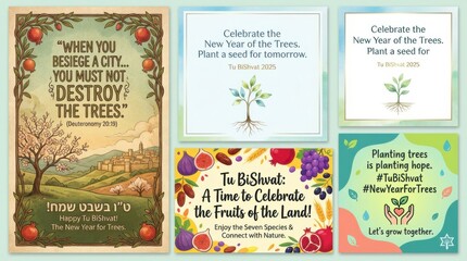 graphic tu bishvat jewish new year for trees typography quote set for themed visual design projects ready for posters cards web banners and social media graphics