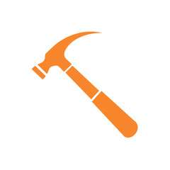 Orange Hammer Symbol Carpentry Construction Tool Equipment Isolated on White