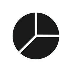 Simple Pie Chart Icon in Dark Gray Isolated Showing Three Sectors Representing Data Statistics