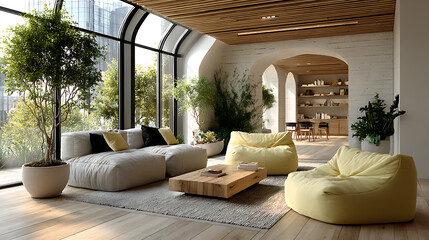 A serene tropical beach with clear turquoise water palm trees and rocky outcrops under a clear sky