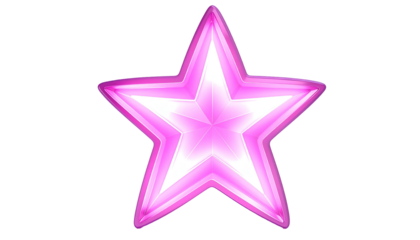 A bright pink five-pointed star with a luminous white glow against a black background
