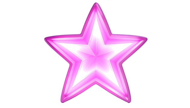 A bright pink five-pointed star with a luminous white glow against a black background - Powered by Adobe