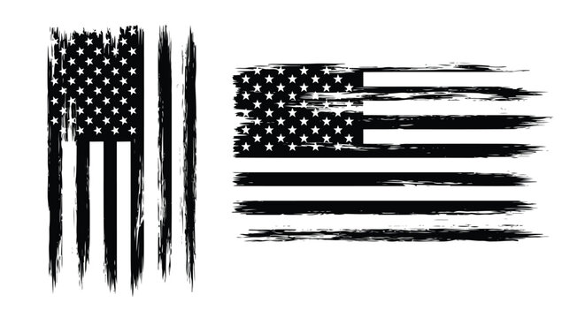 Black and white american flag with distressed and grunge texture design, patriotic symbol, stars and stripes, vintage style, vector illustration