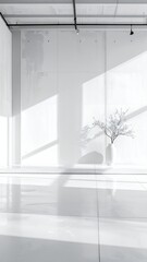 Minimalist Interior with Sunlight and Plant in Vase.