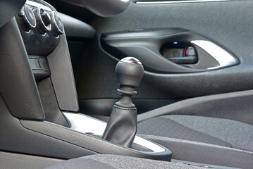 Manual shift lever in the passenger car. Manual gear shift.