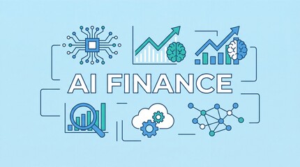Artificial intelligence in finance illustration showing machine learning analytics cloud computing and neural network technology for automated financial management and decision support