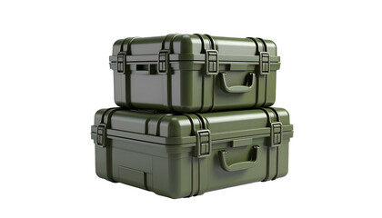 Two rugged, olive-green protective cases stacked against a stark black background