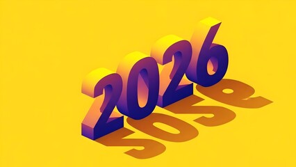 Modern 3D Isometric Text 2026 with Vibrant Gradient Colors and Shadow on Yellow Background for Future Concepts