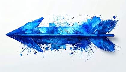 Vibrant Blue Watercolor Arrow Pointing Left with Splashes.